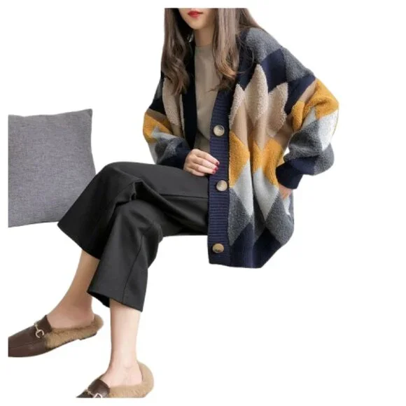 Geometric Pattern Button-Up Cardigan - Picture 7 of 10